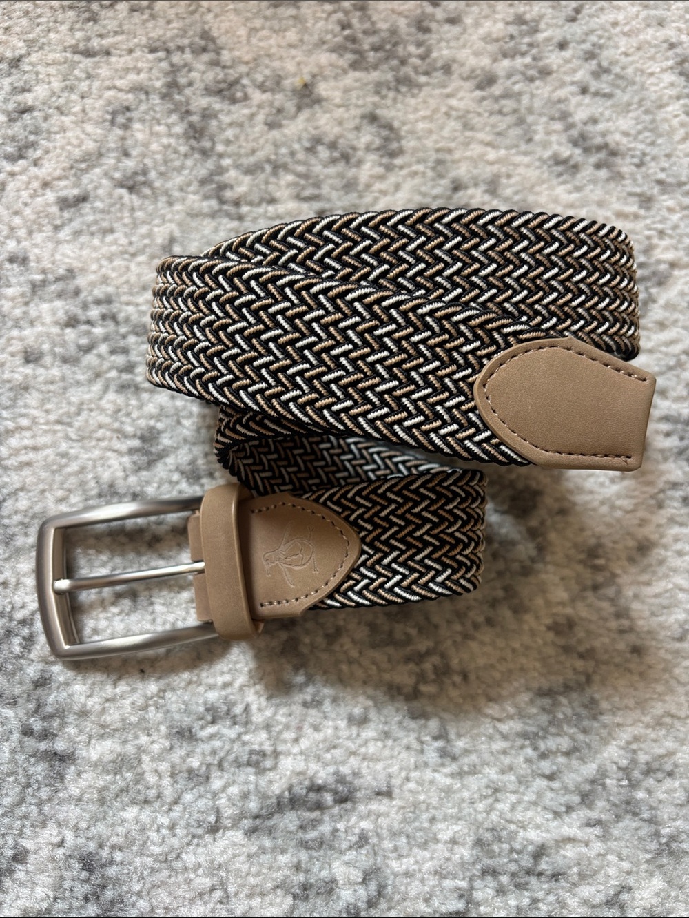 Woven Elastic Stretch Belt with Tan Leather Trim - Men's